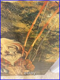 Anthropomorphic Vintage Big Oil On Canvas Dog Fishing Signed Hamilton 30x41 OOAK Anthropomorphic Vintage Big Oil On Canvas Dog Fishing Signed Hamilton 30x41 OOAK