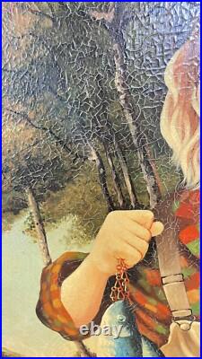 Anthropomorphic Vintage Big Oil On Canvas Dog Fishing Signed Hamilton 30x41 OOAK
