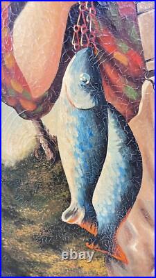 Anthropomorphic Vintage Big Oil On Canvas Dog Fishing Signed Hamilton 30x41 OOAK Anthropomorphic Vintage Big Oil On Canvas Dog Fishing Signed Hamilton 30x41 OOAK