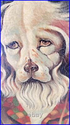 Anthropomorphic Vintage Big Oil On Canvas Dog Fishing Signed Hamilton 30x41 OOAK Anthropomorphic Vintage Big Oil On Canvas Dog Fishing Signed Hamilton 30x41 OOAK