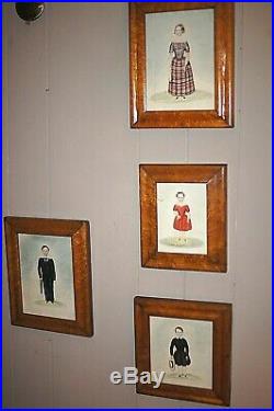 Antique 1800 FOLK ART PORTRAIT PAINTINGS 2 Brothers 2 Sisters Great Collection