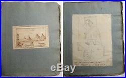 Antique 1800's FOLK ART SCRAPBOOK Sketchbook WATERCOLOR PAINTING & DRAWING Book