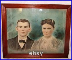 Antique 1800s Bill Latham Family Painting Portrait of a Couple from 1898 22'x18