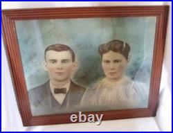 Antique 1800s Bill Latham Family Painting Portrait of a Couple from 1898 22'x18