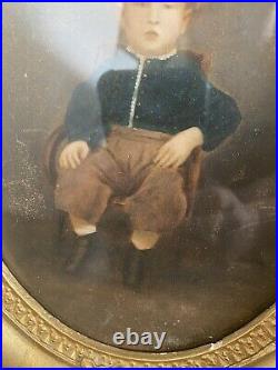 Antique 1800s Folk Art Americana Portrait Painting Of Young Boy Child Framed