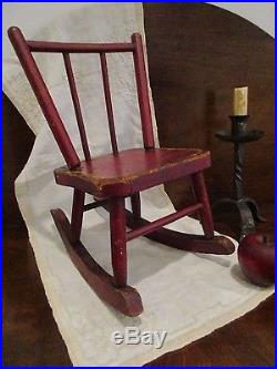 Antique 1820s NE Folk Art Miniature Painted Wooden Windsor Rocking Chair aafa