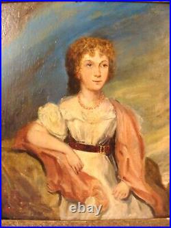 Antique 1828 Folk Art Portrait of Woman O/B Painting