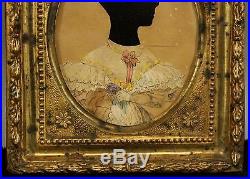 Antique 1830s Empire Rhode Island American Folk Art Silhouette Painting, NR