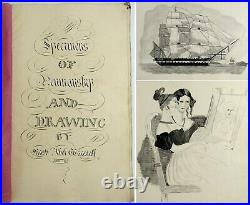 Antique 1839 HANDWRITTEN MANUSCRIPT Sketchbook WATERCOLOR PAINTINGS Poetry Book