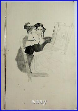 Antique 1839 HANDWRITTEN MANUSCRIPT Sketchbook WATERCOLOR PAINTINGS Poetry Book