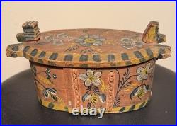 Antique 1840-50's Swedish Folk Art Painted Bentwood Svepask Tine Box