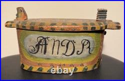 Antique 1840-50's Swedish Folk Art Painted Bentwood Svepask Tine Box Antique 1840-50's Swedish Folk Art Painted Bentwood Svepask Tine Box