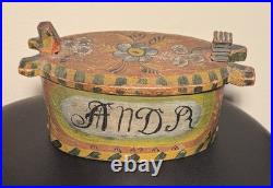 Antique 1840-50's Swedish Folk Art Painted Bentwood Svepask Tine Box