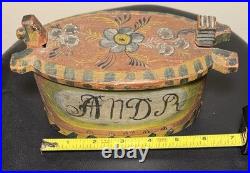 Antique 1840-50's Swedish Folk Art Painted Bentwood Svepask Tine Box