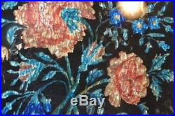 Antique 1850 tinsel foil painting reverse glass wood frame floral folk art vg