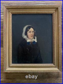 Antique 1853 Folk Art Portrait Pair 19th C Oil On Canvas Gilt Frames