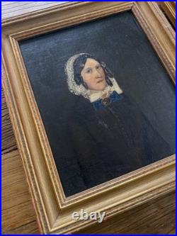 Antique 1853 Folk Art Portrait Pair 19th C Oil On Canvas Gilt Frames