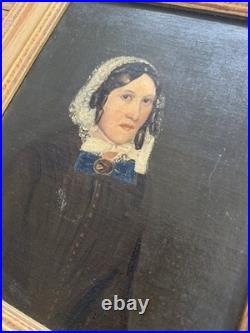 Antique 1853 Folk Art Portrait Pair 19th C Oil On Canvas Gilt Frames