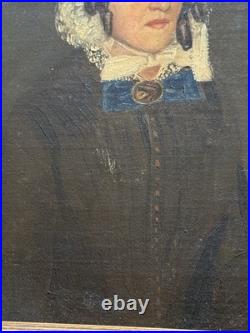 Antique 1853 Folk Art Portrait Pair 19th C Oil On Canvas Gilt Frames