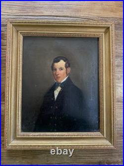 Antique 1853 Folk Art Portrait Pair 19th C Oil On Canvas Gilt Frames