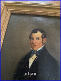 Antique 1853 Folk Art Portrait Pair 19th C Oil On Canvas Gilt Frames