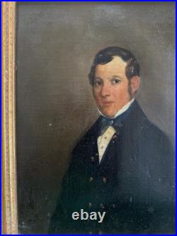 Antique 1853 Folk Art Portrait Pair 19th C Oil On Canvas Gilt Frames