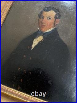 Antique 1853 Folk Art Portrait Pair 19th C Oil On Canvas Gilt Frames