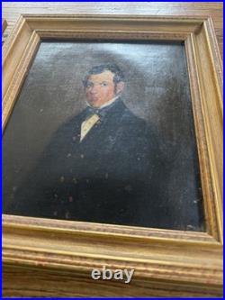 Antique 1853 Folk Art Portrait Pair 19th C Oil On Canvas Gilt Frames