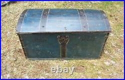 Antique 1855 Folk Art Painted Norwegian Immigrant Domed Top Trunk Travel Chest