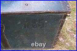 Antique 1855 Folk Art Painted Norwegian Immigrant Domed Top Trunk Travel Chest