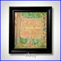 Antique 1859 Folk Art Watercolor Motto Painting Be Patient With the Little Ones