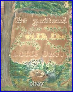 Antique 1859 Folk Art Watercolor Motto Painting Be Patient With the Little Ones