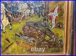 Antique 1865 JE Moretti civil war Folk art battle field oil painting on canvas