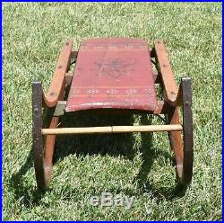 Antique 1880's EARLY AMERICAN FOLK ART WABASH CHILDS SLED GREEN w PAINTING#08961