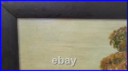 Antique 1888 Folk Art Baby Chicks Oil Painting on board, Signed Eleanor