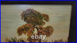 Antique 1888 Folk Art Baby Chicks Oil Painting on board, Signed Eleanor