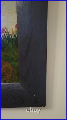 Antique 1888 Folk Art Baby Chicks Oil Painting on board, Signed Eleanor