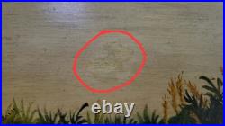 Antique 1888 Folk Art Baby Chicks Oil Painting on board, Signed Eleanor