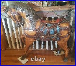 Antique 1890s WOOD Hand Painted Carousel Carnival Circus Horse Folk Art