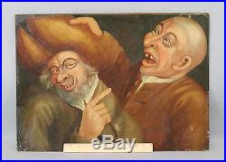 Antique 18thC English Life-Size Folk Art Caricature Humorous Satire Oil Painting