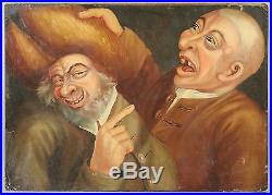 Antique 18thC English Life-Size Folk Art Caricature Humorous Satire Oil Painting