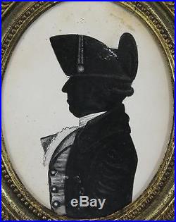 Antique 18thC Miniature Silhouette American Folk Art Paintings Naval Officer