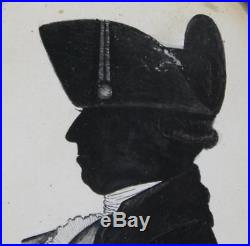 Antique 18thC Miniature Silhouette American Folk Art Paintings Naval Officer