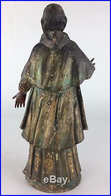Antique 18thC Spanish Santos Colonial Folk Art Carved Painted Wood Mexican Saint