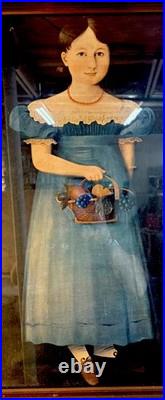 Antique 18th Century Primitive Folk Art Girl Portrait Oil Painting American Antique 18th Century Primitive Folk Art Girl Portrait Oil Painting American