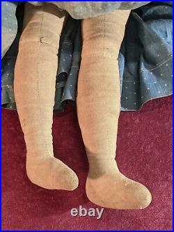 Antique 1900 Folk Art Hand Made Painted Face 20 Cloth Rag Doll Original Clothes