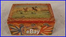 Antique 1900 Folk Art Painted Miniature Box Battle Scene Figures Horses