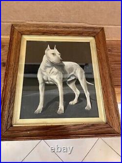 Antique 1907 AKC Champion Bull Terrier Oil Painting on Board, Folk Art