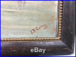 Antique 1914 Sailboat Boat Seascape Original Folk Art Oil Painting Signed