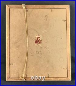 Antique 1930 Folk Art Countryside Fishing Painting Primitive Naive Lovers